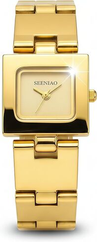 Womens Gold Watch Dainty Analog Dress Timepiece with Bangle Bracelet Minimalist Square Case Mother of Pearl Dial Water Resistant Fashion Designer Piece Inspired by Western Jewelry for Women in Saudi Arabia