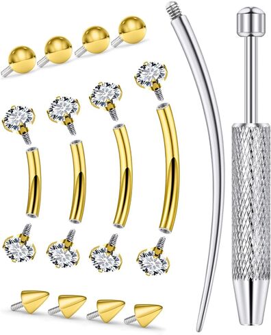 16G surgical steel Eyebrow Piercing Jewelry, 6/8/10/12mm Internal Thread Curved Barbell with CZ & Tool (14PCS) in Kuwait