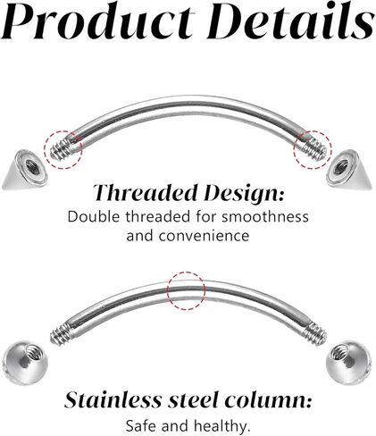 16 Pcs Eyebrow Piercing Jewelry - Curved Barbell Eyebrow Piercing - 16G 6mm 8mm 10mm 12mm Body Jewelry For Women And Men in Saudi Arabia