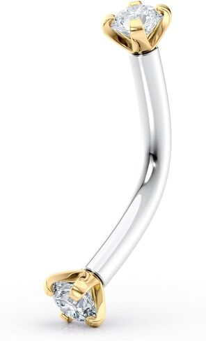 Lavari Jewelers 16 Gauge Cubic Zirconia Curved Barbell Eyebrow Stud for Women I 14k Yellow Gold and Titanium Stud Ring I Unisex Hypoallergenic Piercing Jewelry I 16G Body Piercing Jewelry for Men in Saudi Arabia
