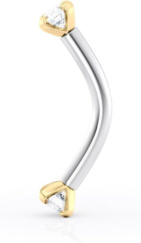 Lavari Jewelers 16 Gauge Cubic Zirconia Curved Barbell Eyebrow Stud for Women I 14k Yellow Gold and Titanium Stud Ring I Unisex Hypoallergenic Piercing Jewelry I 16G Body Piercing Jewelry for Men in Saudi Arabia