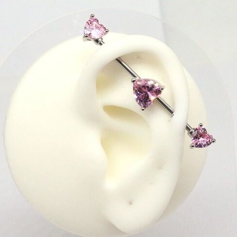 14G Pink CZ Heart Industrial Barbell Cartilage Earrings 316L Surgical Steel Industrial Piercing Jewelry 38mm Industrial Bar for Women in Saudi Arabia