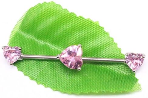 14G Pink CZ Heart Industrial Barbell Cartilage Earrings 316L Surgical Steel Industrial Piercing Jewelry 38mm Industrial Bar for Women in Saudi Arabia