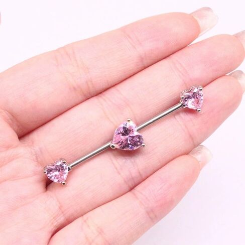 14G Pink CZ Heart Industrial Barbell Cartilage Earrings 316L Surgical Steel Industrial Piercing Jewelry 38mm Industrial Bar for Women in Saudi Arabia