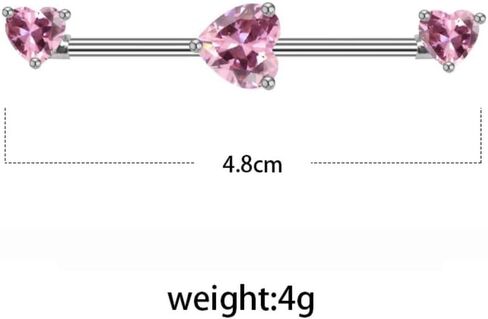 14G Pink CZ Heart Industrial Barbell Cartilage Earrings 316L Surgical Steel Industrial Piercing Jewelry 38mm Industrial Bar for Women in Saudi Arabia