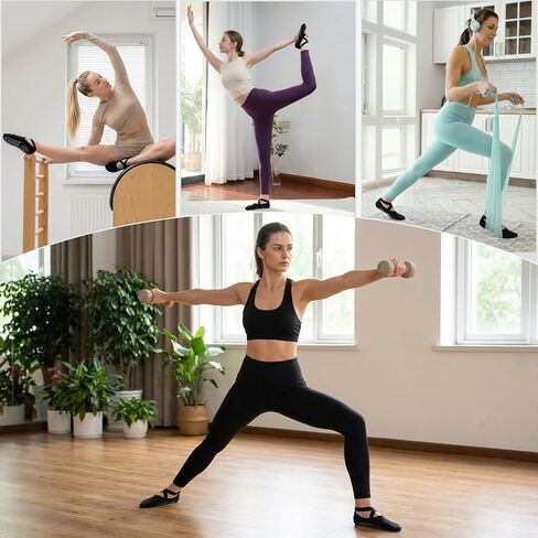 Pengxiaomei 4 Pairs Black Yoga Socks for Women, Non Slip Grip Socks Pilates Sock with Toes for Ballet Yoga Pilates Women's Fitness Gift in Kuwait