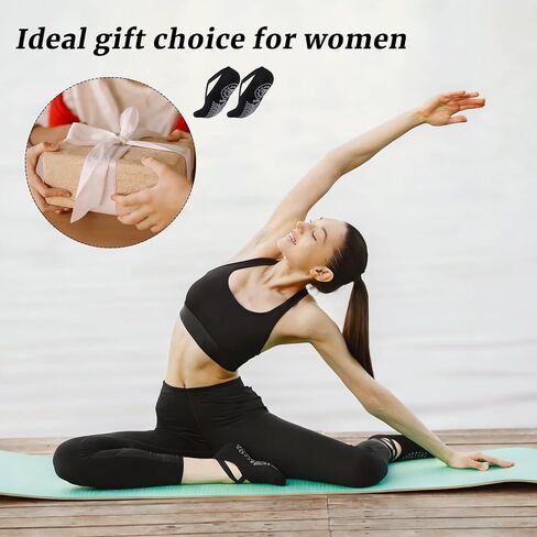 Pengxiaomei 4 Pairs Black Yoga Socks for Women, Non Slip Grip Socks Pilates Sock with Toes for Ballet Yoga Pilates Women's Fitness Gift in Kuwait