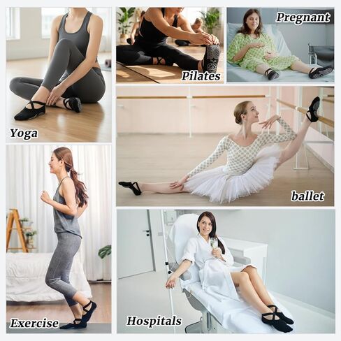 Pengxiaomei 4 Pairs Black Yoga Socks for Women, Non Slip Grip Socks Pilates Sock with Toes for Ballet Yoga Pilates Women's Fitness Gift in Kuwait