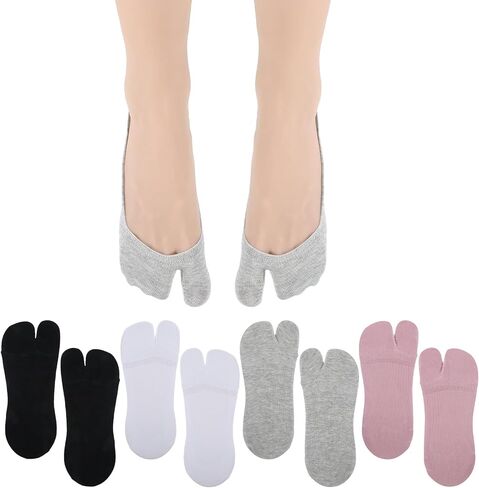 4 Pairs Cotton Tabi Sock Flip Flop Socks Unisex Split Toe Tabi Split Toe Socks Low Cut Splits Toes Cotton No Show Sock for Flip Flop Geta Sneaker Loafer Boat Shoes Flats in Saudi Arabia
