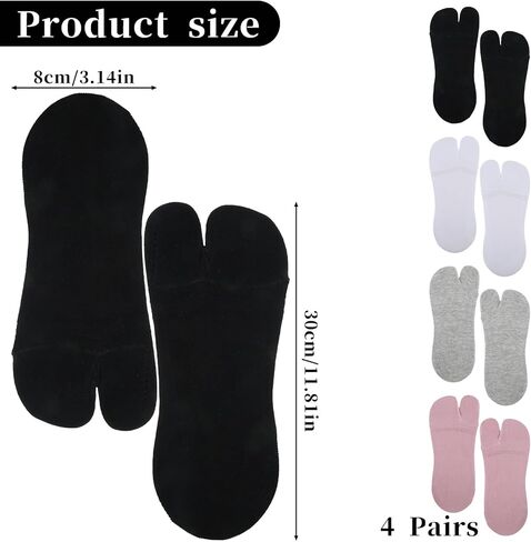 4 Pairs Cotton Tabi Sock Flip Flop Socks Unisex Split Toe Tabi Split Toe Socks Low Cut Splits Toes Cotton No Show Sock for Flip Flop Geta Sneaker Loafer Boat Shoes Flats in Saudi Arabia