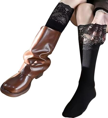 Moonlik Knee High Lace Boot Socks Women Tall Leg Warmers, Long Y2K Stockings for Autume and Winter in Kuwait