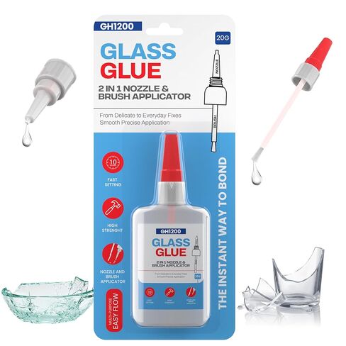 GH1200 (2-in-1) Super Glue for Glass, Controlled Application with Fine Brush & Nozzle, Fast Setting Formula, Stain & Spot Free Glass Glue Clear Repair Heavy Duty, Waterproof and Heat Tolerant in Kuwait
