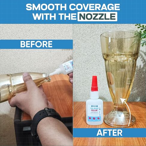 GH1200 (2-in-1) Super Glue for Glass, Controlled Application with Fine Brush & Nozzle, Fast Setting Formula, Stain & Spot Free Glass Glue Clear Repair Heavy Duty, Waterproof and Heat Tolerant in Kuwait