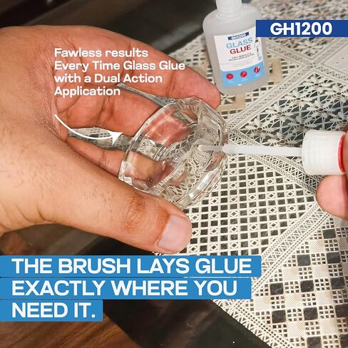 GH1200 (2-in-1) Super Glue for Glass, Controlled Application with Fine Brush & Nozzle, Fast Setting Formula, Stain & Spot Free Glass Glue Clear Repair Heavy Duty, Waterproof and Heat Tolerant in Kuwait