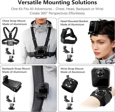 مجموعة ملحقات 60 في 1 متوافقة مع كاميرا GoPro Max 2 مع حافظة مقاومة للماء بطول 70 مترًا، وواقي شاشة من الزجاج المقسى، ومقبض بوبر عائم، وحقيبة حمل كبيرة، تثبت على الصدر/الرأس/المقود (بحد أقصى 2) in Kuwait