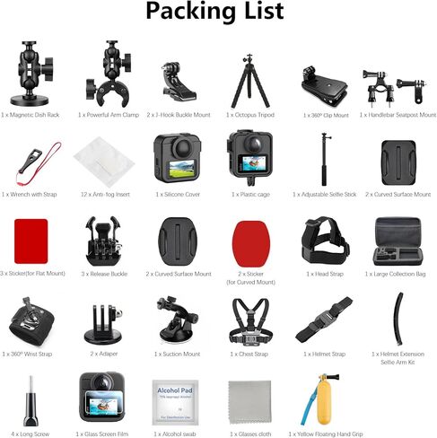 مجموعة ملحقات 60 في 1 متوافقة مع كاميرا GoPro Max 2 مع حافظة مقاومة للماء بطول 70 مترًا، وواقي شاشة من الزجاج المقسى، ومقبض بوبر عائم، وحقيبة حمل كبيرة، تثبت على الصدر/الرأس/المقود (بحد أقصى 2) in Kuwait