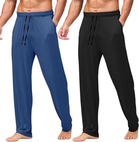 AMY COULEE Mens Pajama Bottoms, Lightweight Sleep Lounge Pants for Men, Soft Comfy Pjs Pants with Pockets in Kuwait