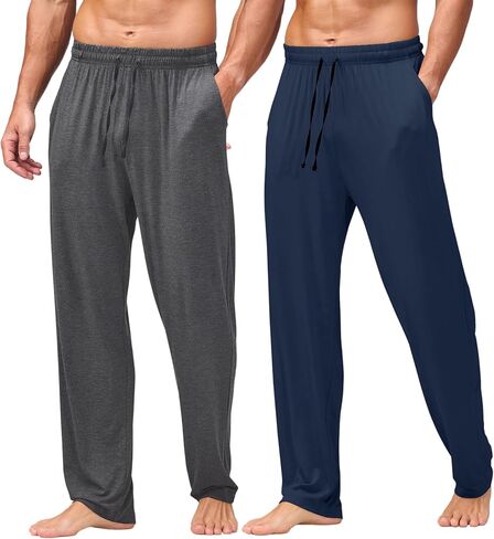 AMY COULEE Mens Pajama Bottoms, Lightweight Sleep Lounge Pants for Men, Soft Comfy Pjs Pants with Pockets in Kuwait