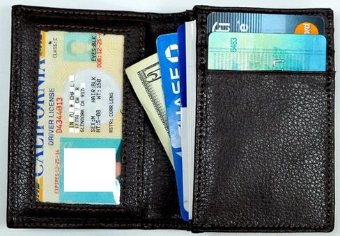 RFID Blocking Genuine Leather Card Wallet with Gusseted Pocket, Credit Slots, ID Window -Brown in Saudi Arabia