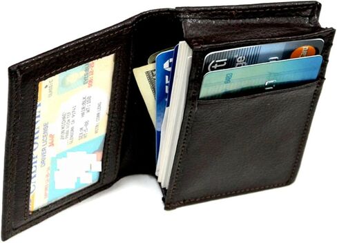 RFID Blocking Genuine Leather Card Wallet with Gusseted Pocket, Credit Slots, ID Window -Brown in Saudi Arabia