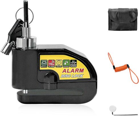 Alarm Disc Lock Set, 110dB Alarm Sound Anti-Theft Security Brake Padlock with 5ft Reminder Cable, Waterproof Battery Powered Disc Brake Lock for Motorcycle Bicycle Scooter (Black) in Saudi Arabia