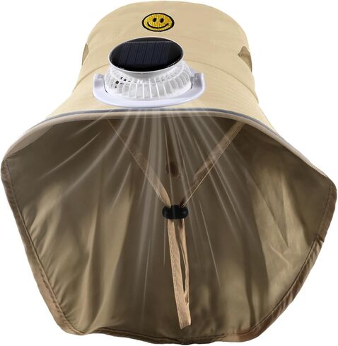 Solar Fan Hat for Kids Smile Face Bucket Hat with Neck Flap Wide Brim Sun Hat for Boys and Girls in Saudi Arabia