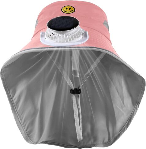 Solar Fan Hat for Kids Smile Face Bucket Hat with Neck Flap Wide Brim Sun Hat for Boys and Girls in Saudi Arabia