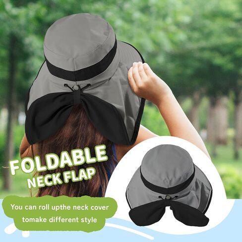 Solar Fan Hat for Kids Smile Face Bucket Hat with Neck Flap Wide Brim Sun Hat for Boys and Girls in Saudi Arabia