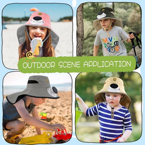 Solar Fan Hat for Kids Smile Face Bucket Hat with Neck Flap Wide Brim Sun Hat for Boys and Girls in Saudi Arabia