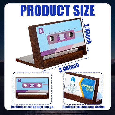 حامل بطاقة الأعمال الخشبية، حامل بطاقة الائتمان من خشب الجوز الصلب على شكل كاسيت قديم، حامل عرض مكتبي عتيق مخصص للحنين إلى المكتب، معرض المكتب، عائلة الزوج، عاشق الموسيقى in Kuwait