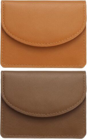 uxcell 2 Pcs Leather Business Card Case, Professional Slim Business Card Holder Business Card Holder Wallet with 3 Card Slots for Men and Women, (Light Brown/Light Green) in Saudi Arabia