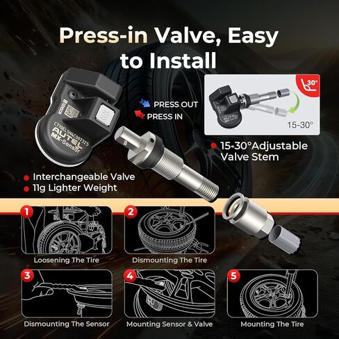Autel MX-Sensor 2 in 1(315Mhz+433 Mhz) Sensor Programmable TPMS Sensor -OE Level Tire Pressure Monitoring System (Press-in)(Metal Valves,Pack of 4 Sensor) in Saudi Arabia