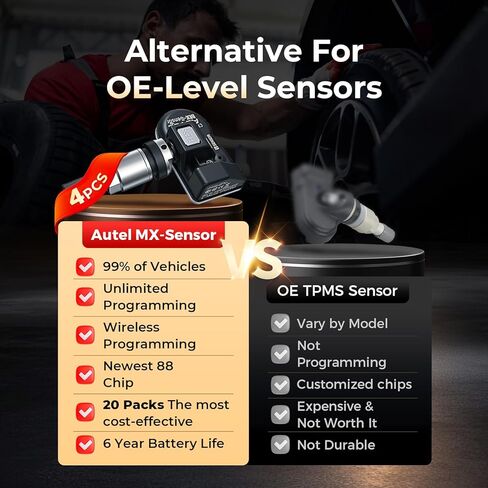 Autel MX-Sensor 2 in 1(315Mhz+433 Mhz) Sensor Programmable TPMS Sensor -OE Level Tire Pressure Monitoring System (Press-in)(Metal Valves,Pack of 4 Sensor) in Saudi Arabia