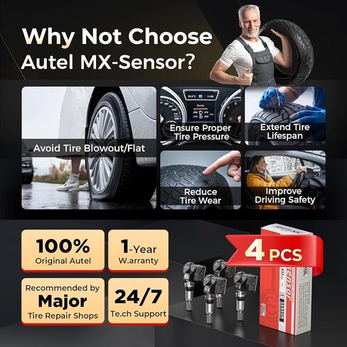 Autel MX-Sensor 2 in 1(315Mhz+433 Mhz) Sensor Programmable TPMS Sensor -OE Level Tire Pressure Monitoring System (Press-in)(Metal Valves,Pack of 4 Sensor) in Saudi Arabia