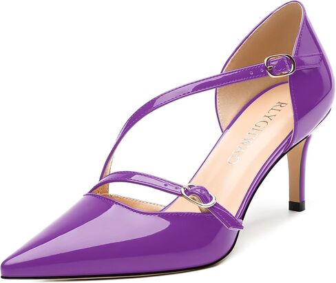 Women's Mid Stiletto Pumps - Pointed Toe with Buckle Backstrap, Solid Color Work & Party Heels for Women, Comfortable Dress Shoes Everyday Wear in Kuwait