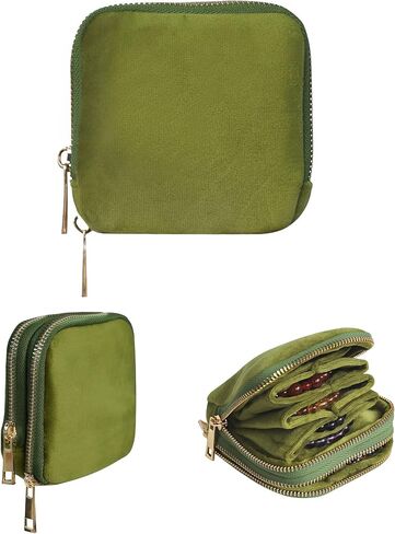 Stratalife حقيبة مجوهرات السفر منظم حقيبة تخزين مدمجة للخواتم والأقراط والقلادة والسوار حقيبة مجوهرات مخملية محمولة مع سحابات مزدوجة إكسسوارات السفر هدية أساسية للنساء باللون الأخضر in Kuwait