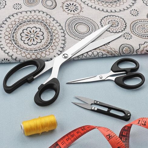10-Inch All-Purpose Fabric Scissors with Sharp Stainless Steel Blades and Soft-Grip Handles, Includes Dressmaking Sewing Scissor, Craft and Thread Trimming Scissors,3-Piece Set, Black in Saudi Arabia