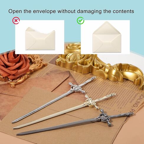 3 Pack Letter Openers, Sword Letter Opener with Ergonomic Handle Stainless Steel Mail Opener Tool Fancy Decorative Envelope Openers for Home and Office Mail Supplies (Black Gold Silver) in Saudi Arabia