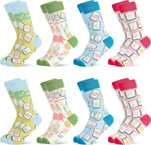 gisgfim 8 Pairs Mahjong Socks Set Funny Mah Jong Themed Socks for Women Classic Colorful Mah Jongg Patterns Sock Cute Novelty in Saudi Arabia