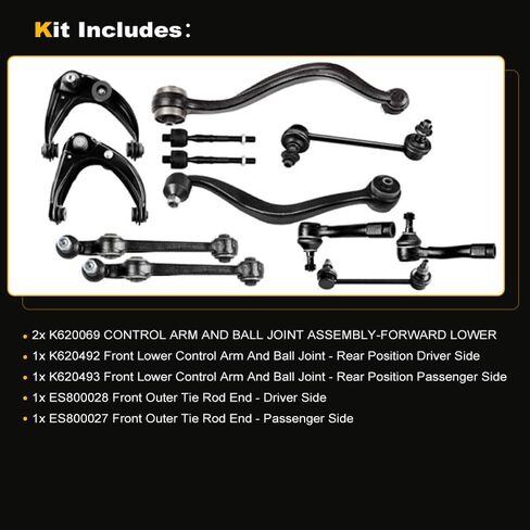 ASAPE 12Pcs Suspension Kit - Fit for Mazda 6 2.3L 2003 2004 2005 2006 2007 for Mazda 6 3.0L 2006 2007 - Front Upper rearward forward Lower Control Arm Ball Joint Sway Bar Outer Inner Tie Rod End in Saudi Arabia