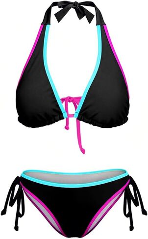 Women's Sexy Halter Bikini Set Triangle Top String Swimwear Colorblock Two Piece Swimsuits Cheeky Bathing Suit in Saudi Arabia