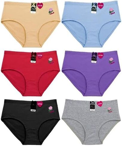 ملابس داخلية نسائية من vkwear مطرزة باللون الوردي الكلاسيكي من القطن بخصر مطاطي، 12 قطعة in Kuwait