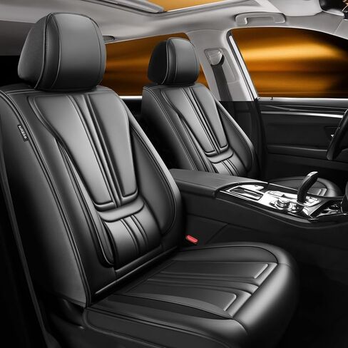 أغطية مقاعد السيارة Fit RAV4 متوافقة مع Toyota RAV4 2013-2023 2024 2025 2026. تغطية كاملة من الجلد المقاوم للماء، متوافقة مع الوسادة الهوائية، واقي وسادة المقعد لجميع الأحوال الجوية (مجموعة كاملة، أسود) in Kuwait