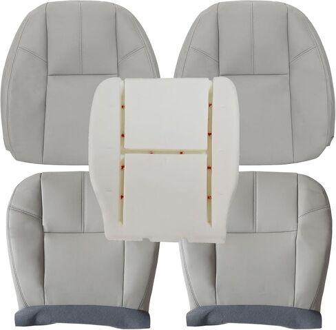 FZJDSD 5PCS Gray Driver & Passenger Bottom & Top Lean Back Leather Seat Covers and Driver Foam Cushion Compatible with Chevy Silverado Tahoe Avalanche Suburban GMC Sierra Yukon 2007-2014 in Saudi Arabia
