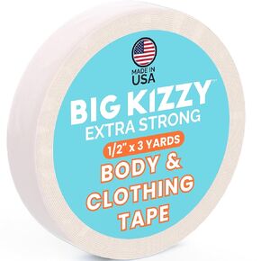 بكرة شريط بيج كيزي قوية للغاية للجسم والملابس، شريط أنيق شفاف مزدوج الجوانب مضاد للحساسية للنساء - للملابس أو الفساتين أو الجلد أو القماش أو الحواشي (1/2 بوصة × 3 ياردة) in Kuwait