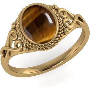 Tiger Eye Yellow Gold Plating Ring, Tiger Eye Anti Tarnish Plated Ring, Brown Tiger Eye Anti Tarnish Plating Ring, Rose Gold Plated Ring, Oval Cabochon Gold Polish Ring -5us in Saudi Arabia