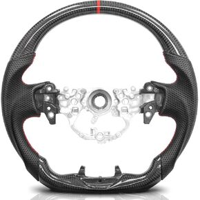 Real Carbon Fiber Steering Wheel for Toyota Camry XV80 2025-2026, Crown 2023-2026 Crossover Sedan Signia, Red Stripe Red Stitching Flat Bottom Sport Grip Replacement, No Heating in Kuwait