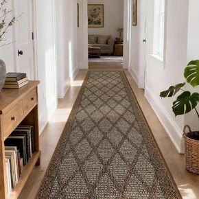 سجادة COZY HOMEER للمدخل مقاس 2.7x10 قدم قابلة للغسل وغير قابلة للانزلاق، سجادة دخول داخلية بنمط منقوش، دعم منخفض من المطاط اللدن حراريًا للمطبخ، سجادة أرضية غرفة الغسيل، بني in Kuwait