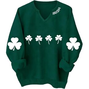 St Patricks Day Shirt Women V Neck Shamrock Sweatshirt Irish Clover Pullover Tops Casual Holiday Outfits in Saudi Arabia