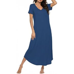 Ekouaer Long Nightgowns for Women Bamboo Viscose Sleepshirt Short Sleeve Night Gown V Neck House Dress in Kuwait